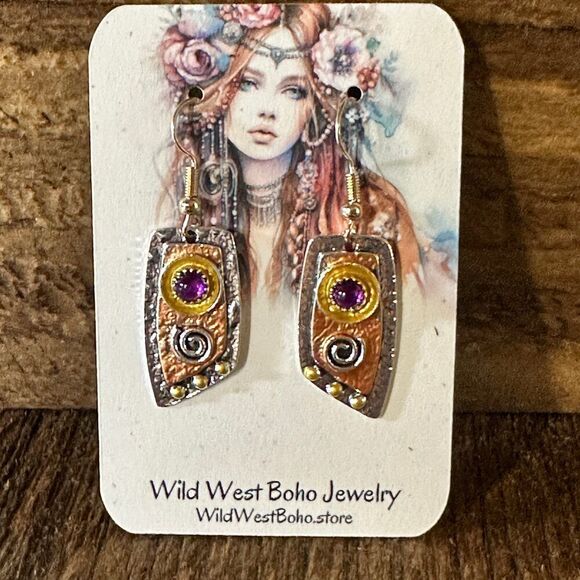 Handcrafted Bohemian Vintage Copper Dangle Earring, Retro Ethnic Style , Gift B - Picture 2 of 10